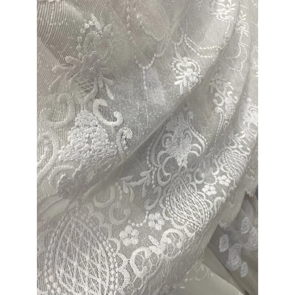 Тюль лён с вышивкой №106224 айвори