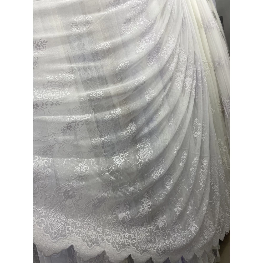 Тюль лён с вышивкой №106224 айвори