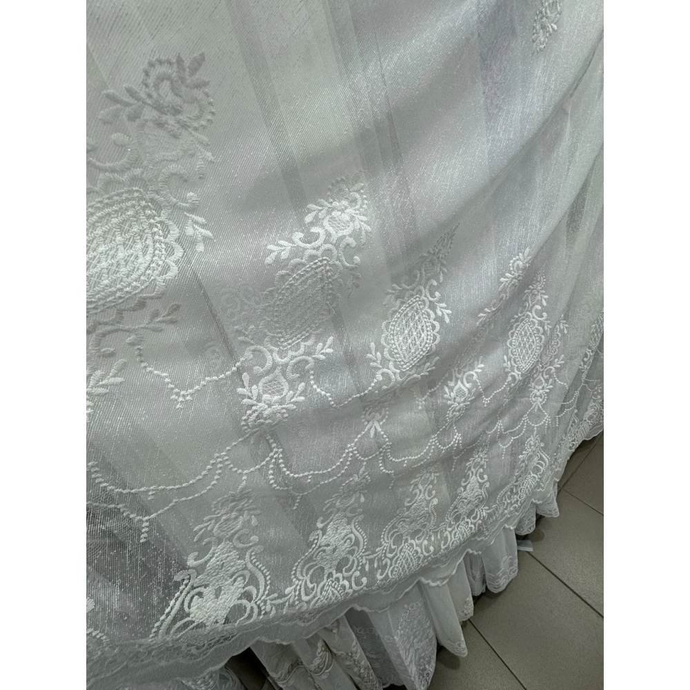 Тюль лён с вышивкой №106224 айвори