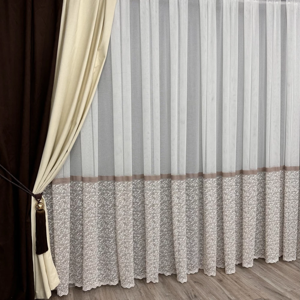 Гіпюрова тюль BROKAR коричнева