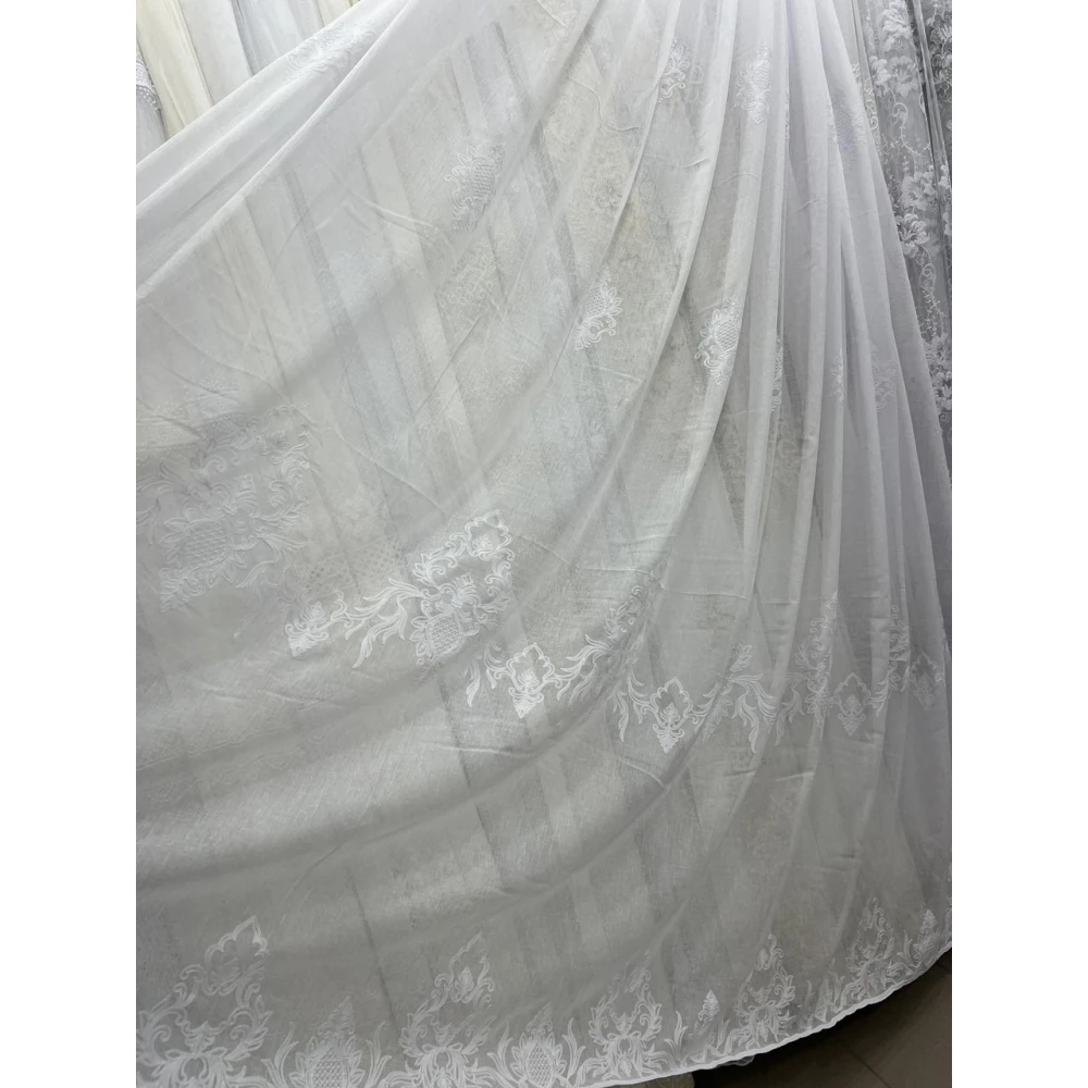 Тюль лен с вышивкой Keten №4527 кремовый 