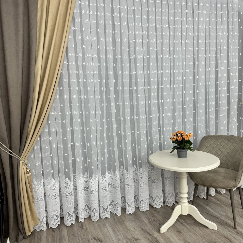 Грек-сітка з вишивкою по низу No12368 Молочний