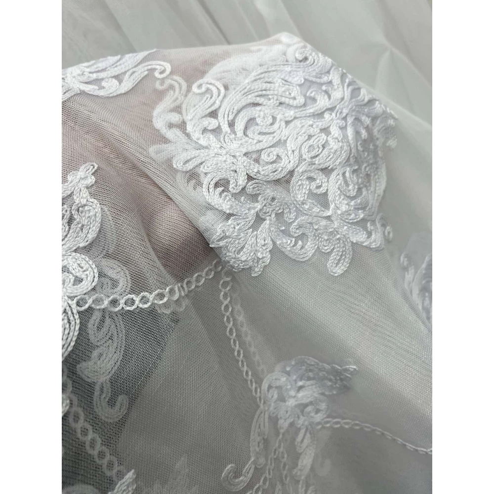 Тюль бамбук з візерунком по низу №1466 молочний