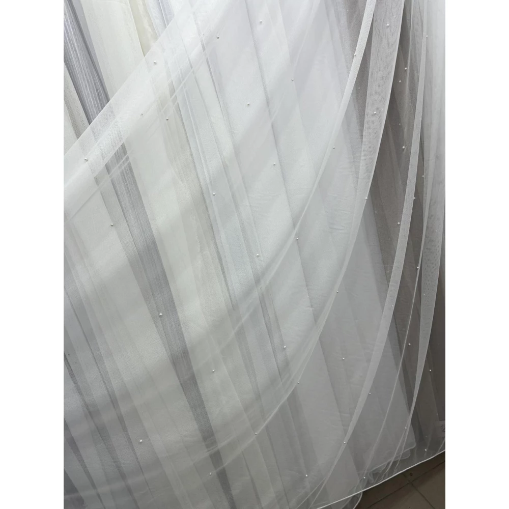 Тюль однотонна грек-сітка біла з жемчугом 24116