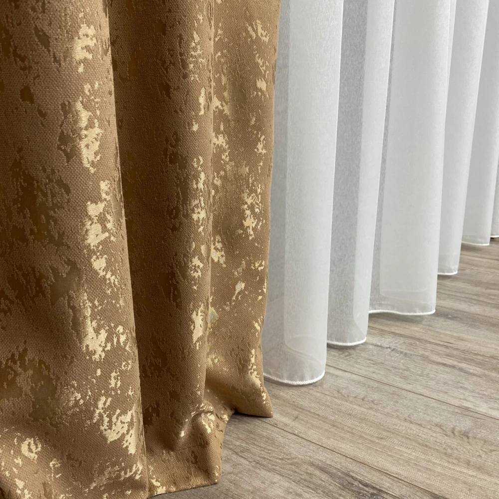 Готові штори Мішковина-мрамор Карамель