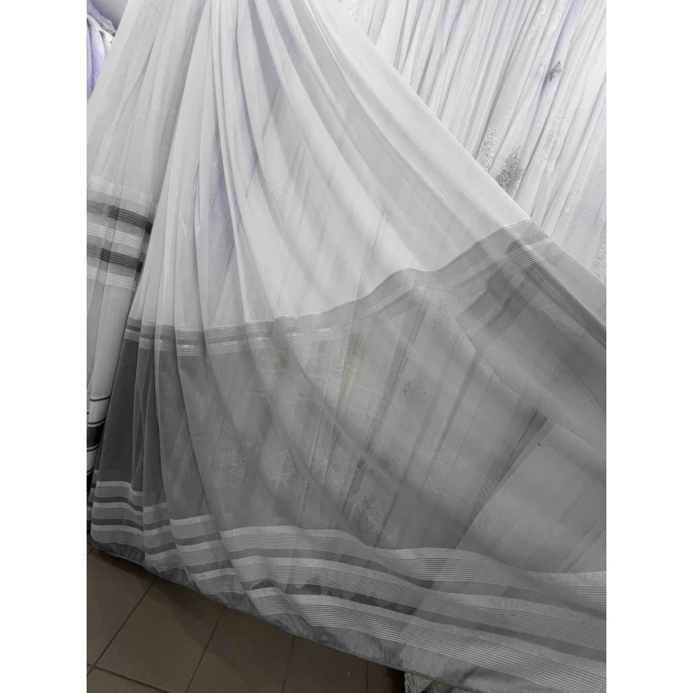 Тюль бамбук с полоской Ёлочка 3055 серый на отрез