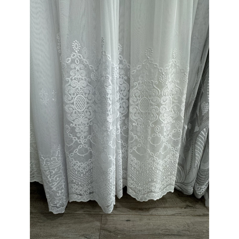 Бамбукова тюль з вишивкою No16150 для залу, вітальню айворі