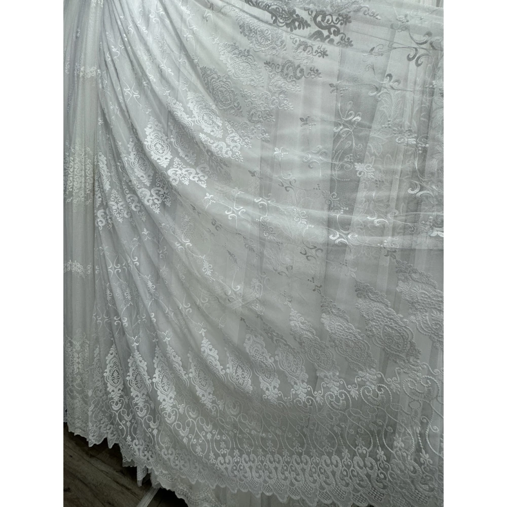 Бамбукова тюль з вишивкою No16150 для залу, вітальню айворі