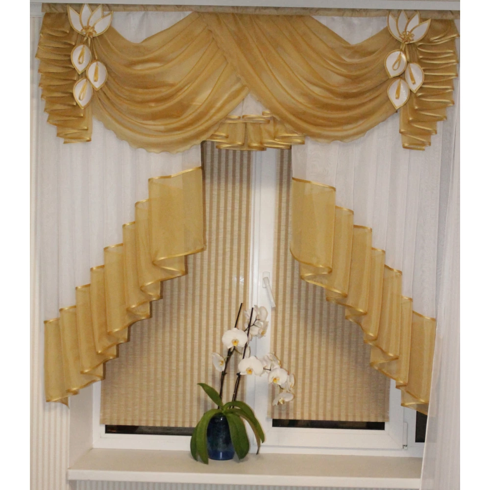 Ламбрекен шифоновий в спальню, кухню, дитячу 2м №147 Золотистий