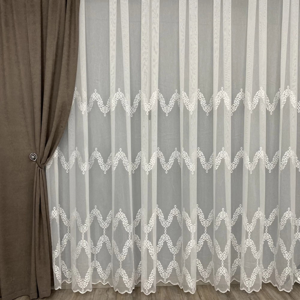 Тюль бамбук Fantazi с вишивкой №4259 на отрез белый