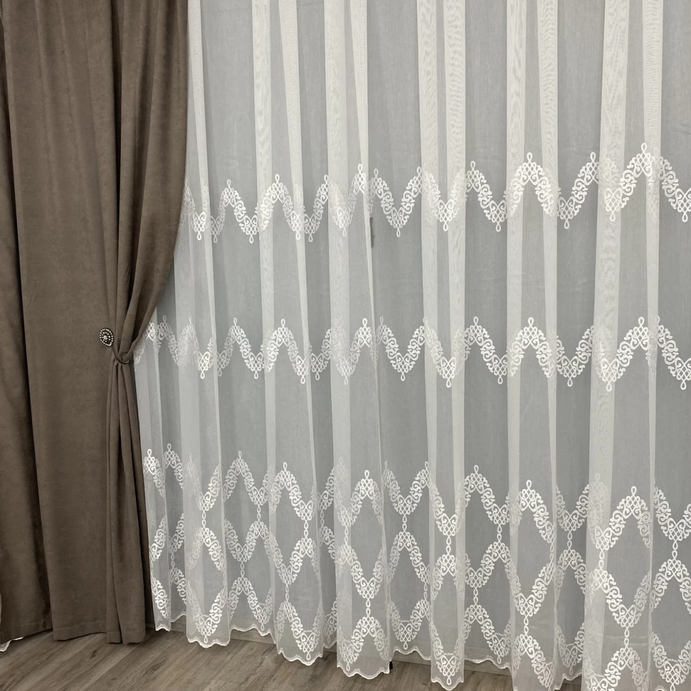 Тюль бамбук Fantazi с вишивкой №4259 на отрез белый