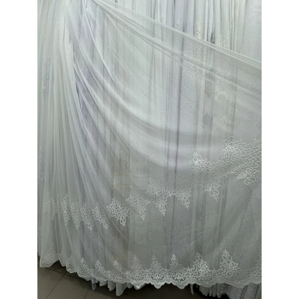 Тюль лён с вышивкой до окна №2352 молочный