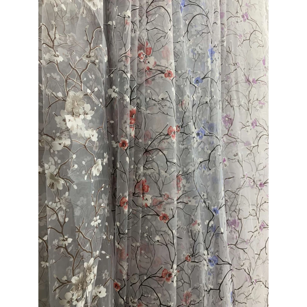 Тюль органза Сакура на виріз No907 Червоний