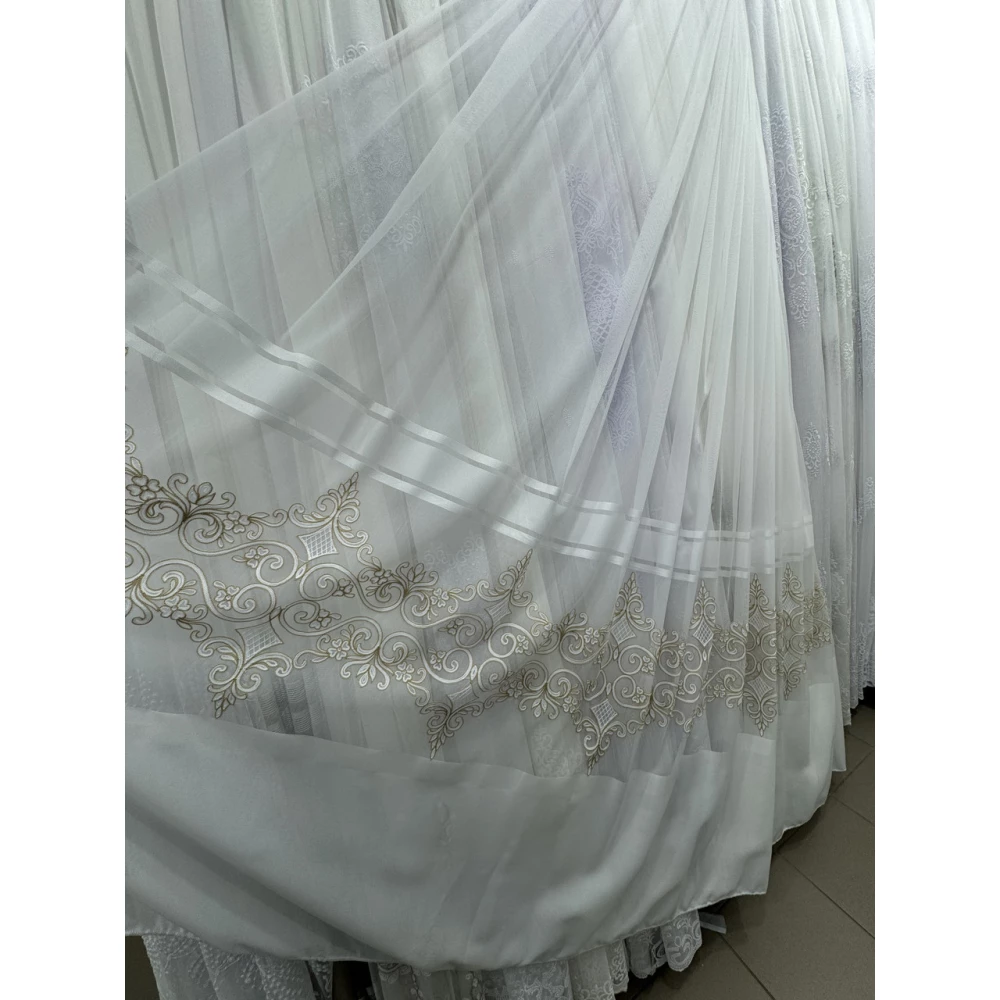 Тюль бамбук з вишивкою Keten 7240 білий з золотом