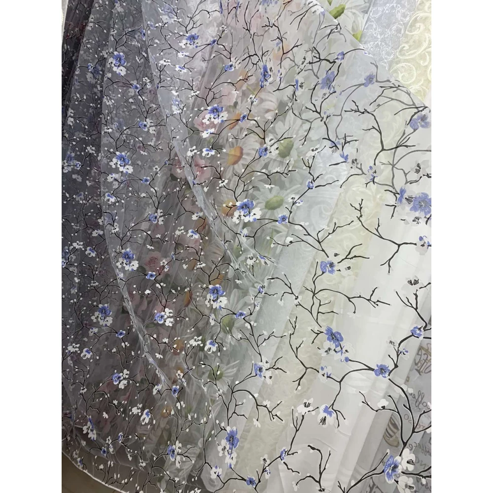 Тюль органза Сакура на виріз No907 Блакитний