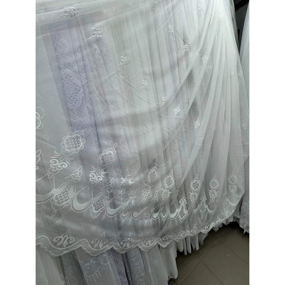 Молочний бамбуковий тюль №24-19 у вітальню, спальню на відріз