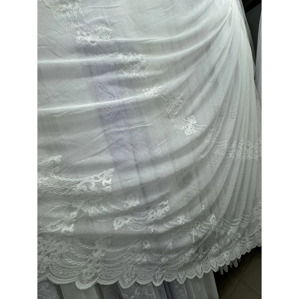 Тюль льон з вишивкою Keten до вікна №3122 молочний