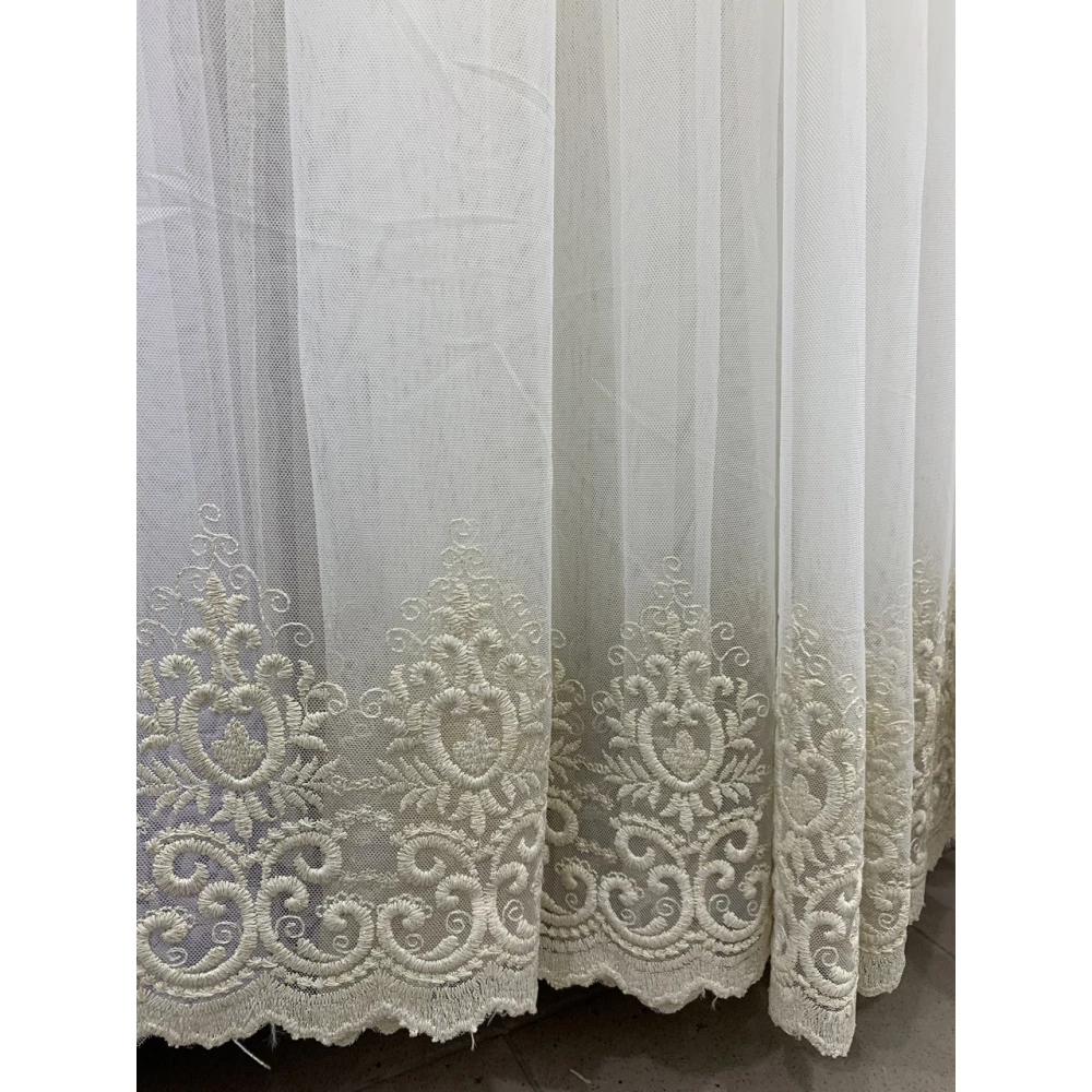 Тюль грек-сітка з ніжною вишивкою по низу №16338 золото