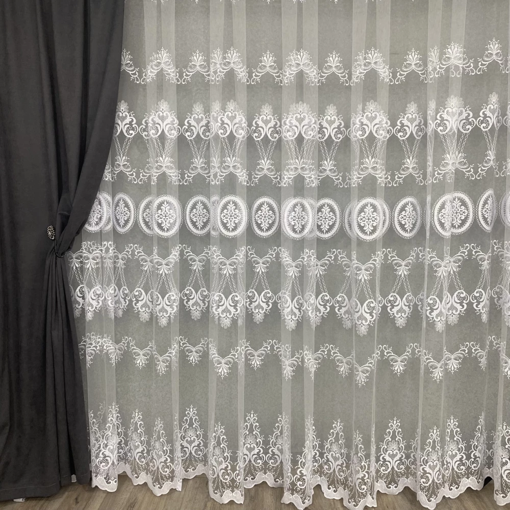 Фатиновий тюль з густою вишивкой №24570 білий