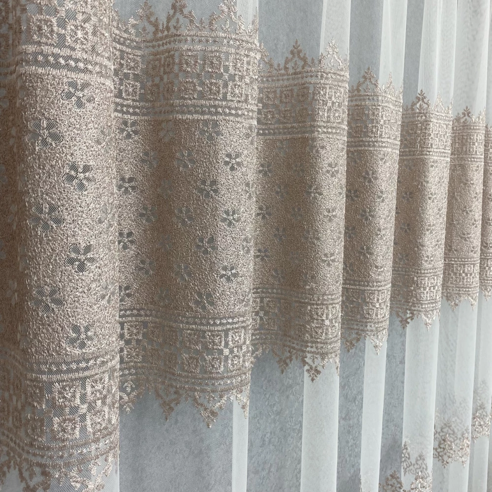 Тюль грек-сітка з вишивкою №82824 пудра