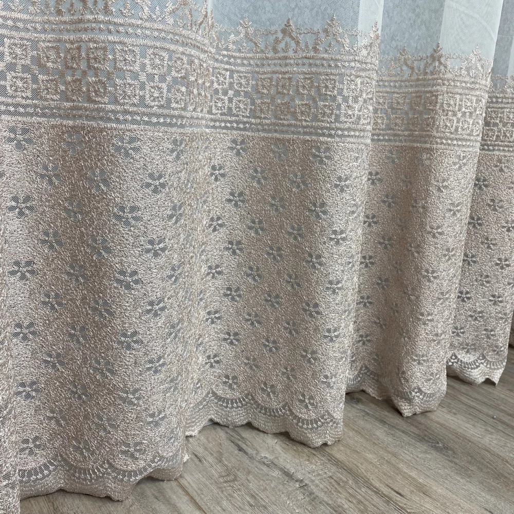 Тюль грек-сітка з вишивкою №82824 пудра