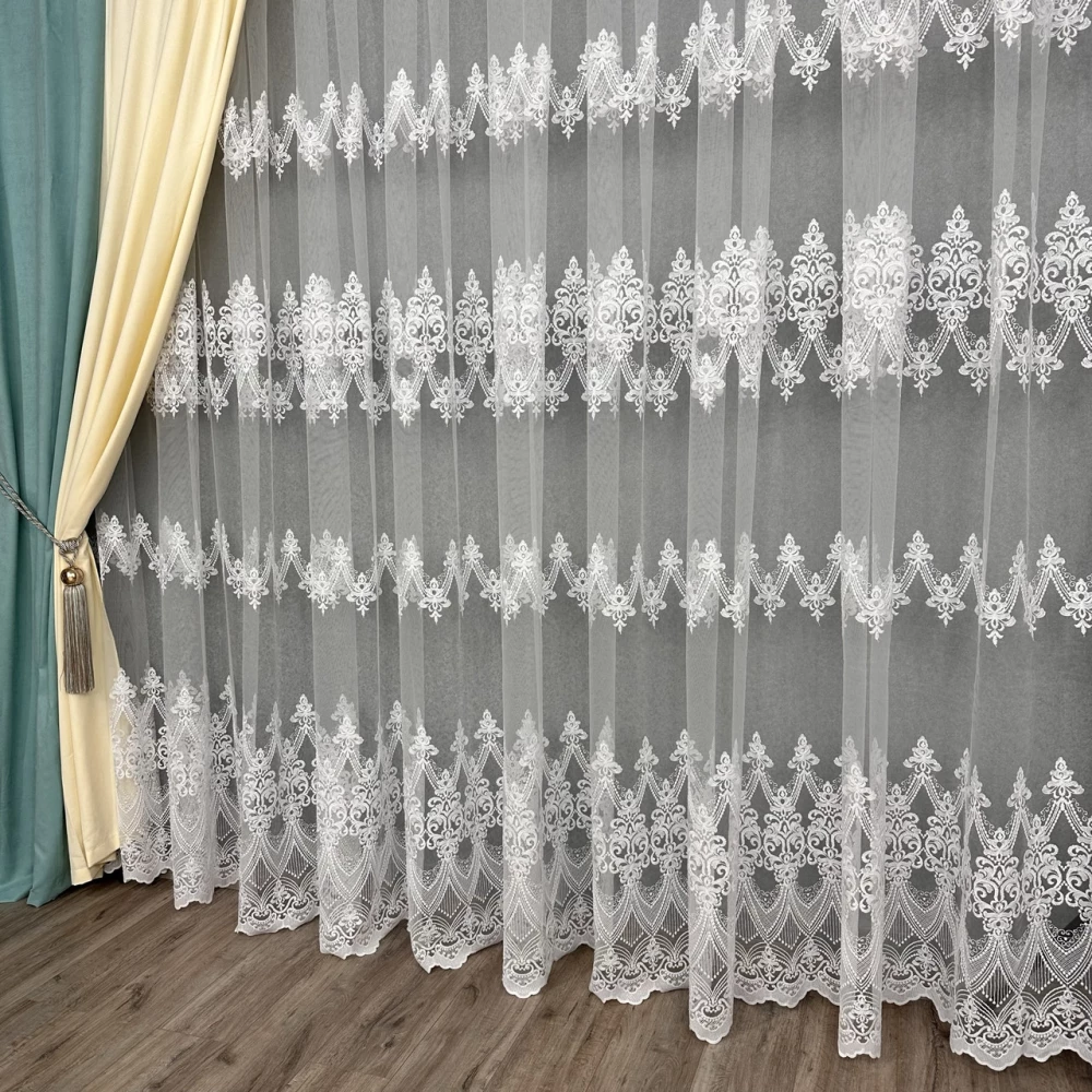 Мягкий фатиновый тюль с густой вышивкой №16240