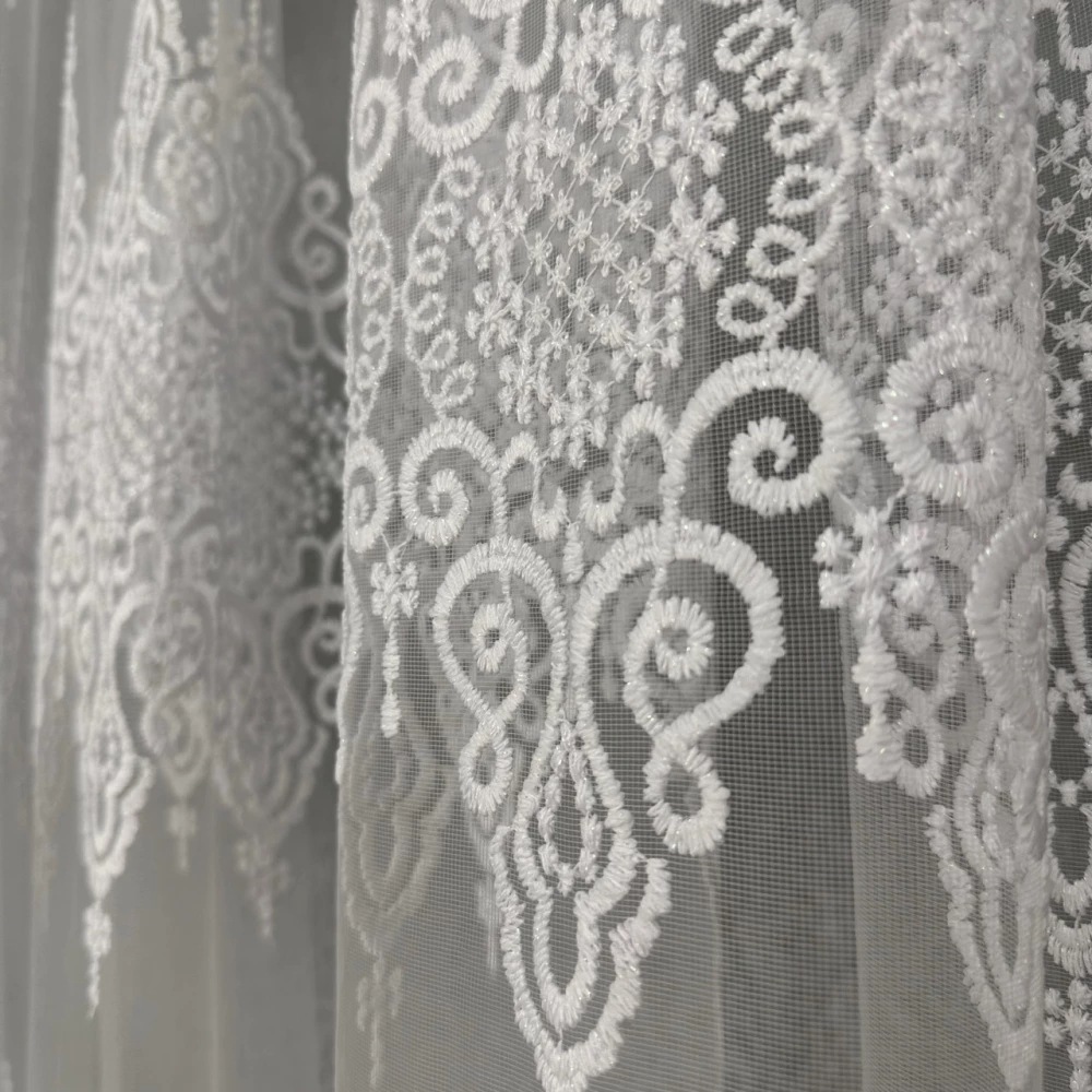 М“який фатиновий тюль із густою вишивкою No16247 Білий