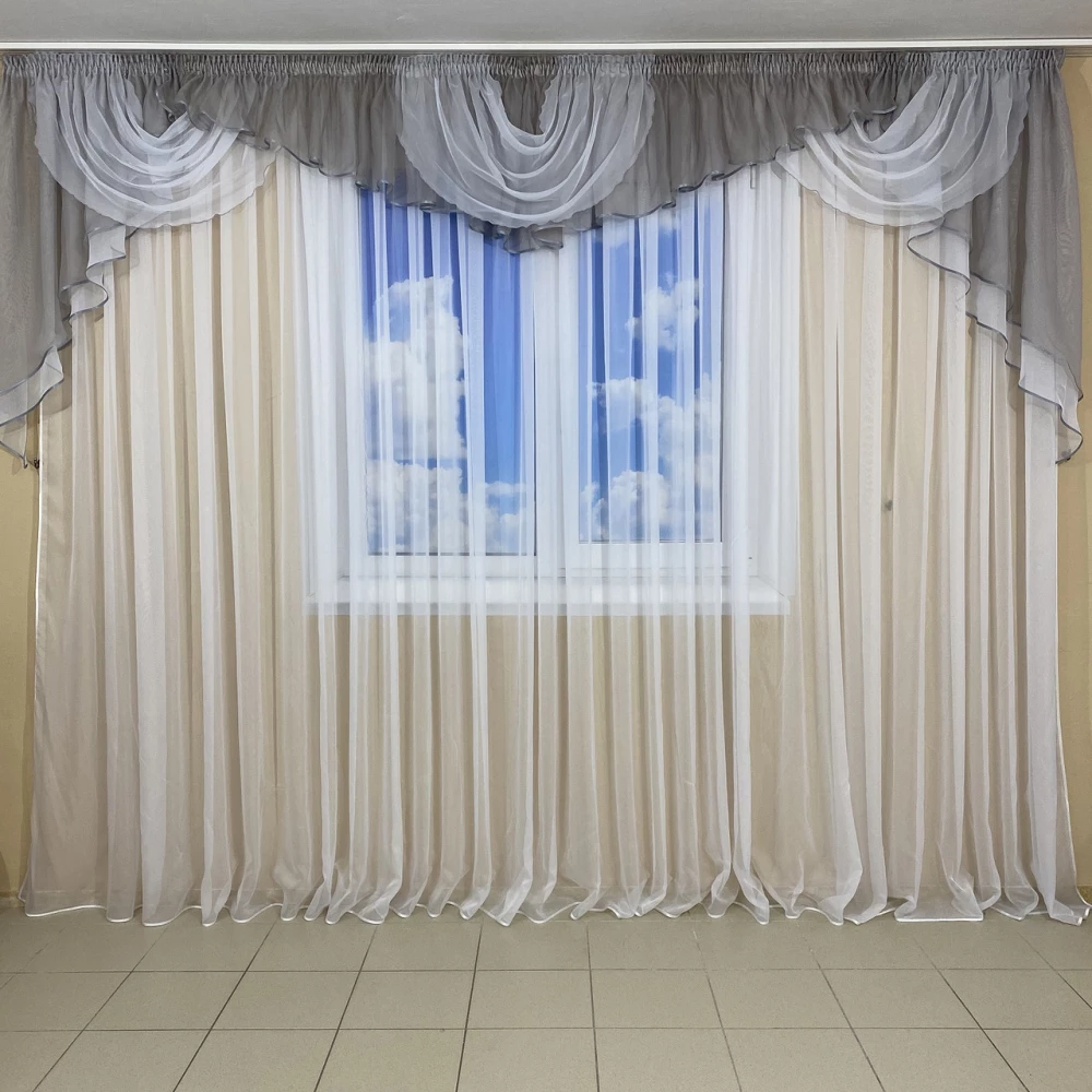 Ламбрекен шифоновий 3-3,5 м №101 сірий