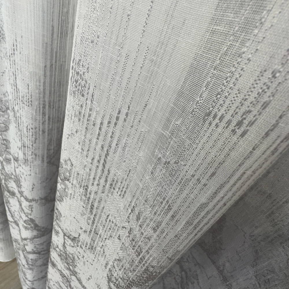 Тюль льон з жаккардовими вставками 110424 сірий