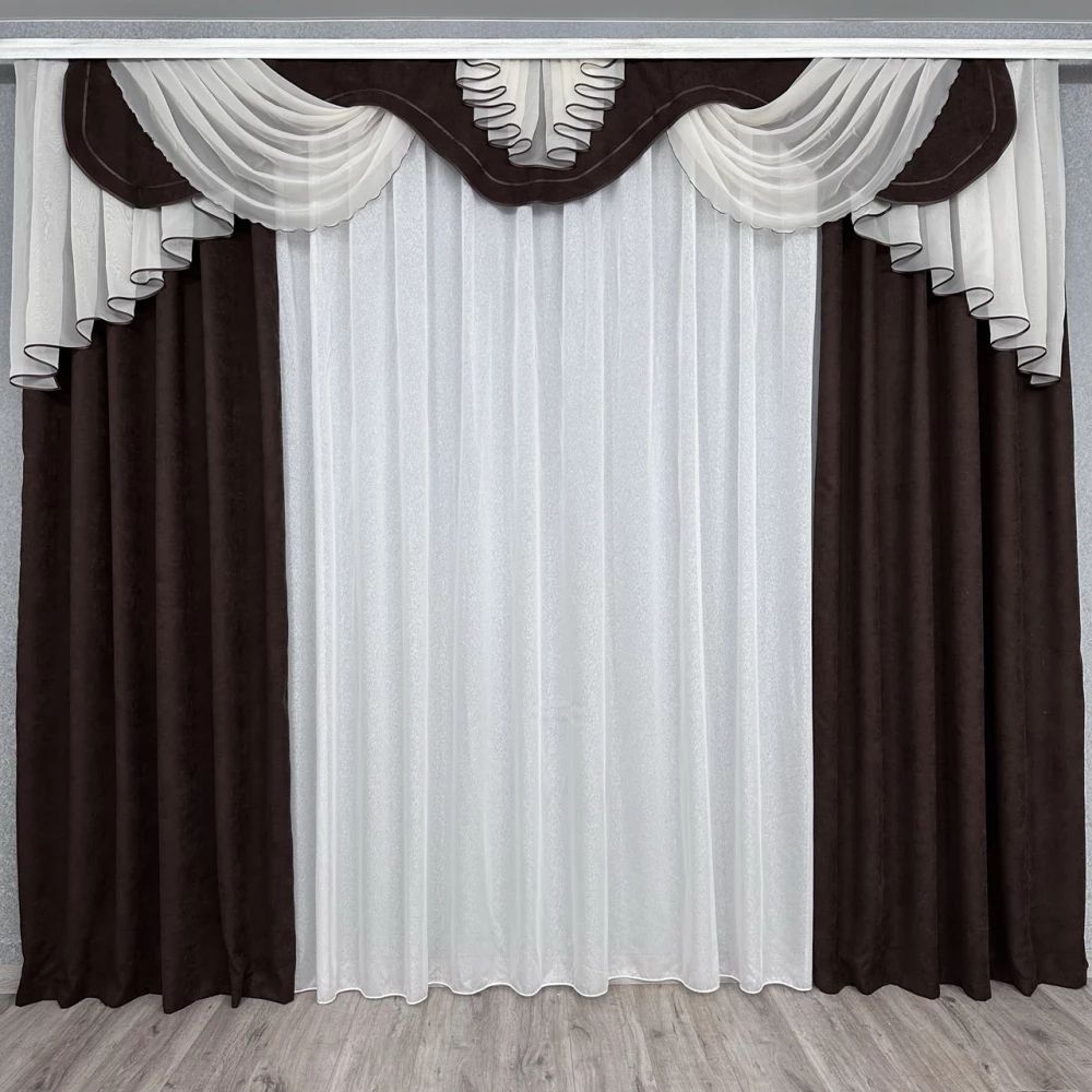Комплект штор с ламбрекеном № 453 шоколад