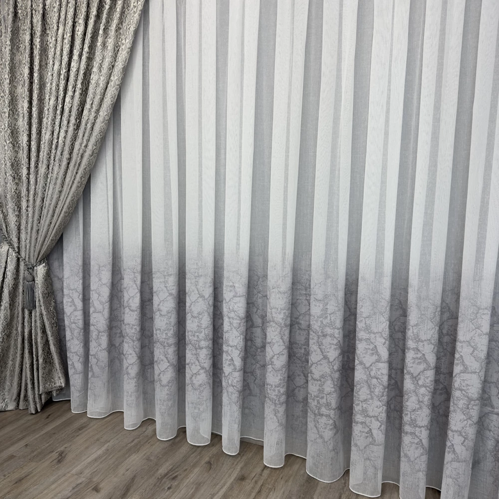 Тюль льон з жаккардовими вставками 110424 сірий