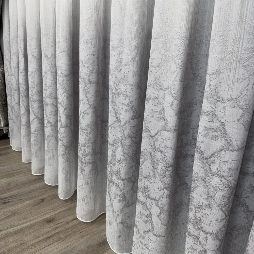 Тюль льон з жаккардовими вставками 110424 сірий