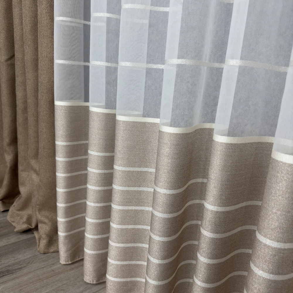 Тюль бамбук с полоской Т15175 беж