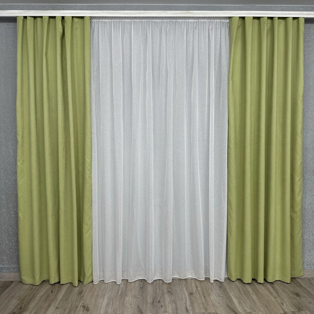Готові штори однотонні Мікровелюр салатовий