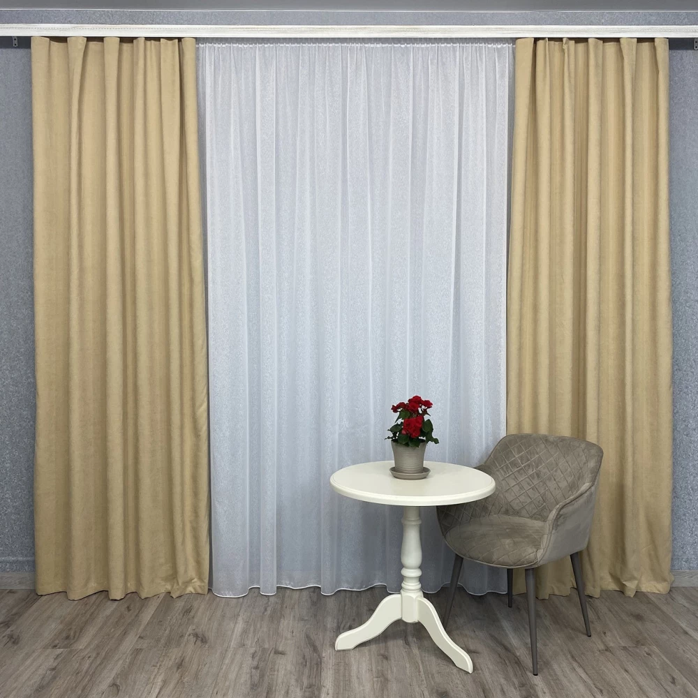 Готові штори однотонні Мікровелюр беж