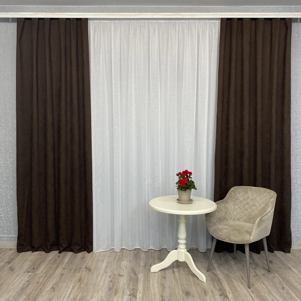 Готові штори однотонні Мікровелюр шоколад