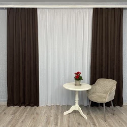 Готові штори однотонні Мікровелюр шоколад