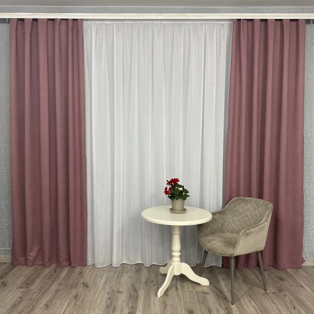 Готові штори однотонні Мікровелюр пудра