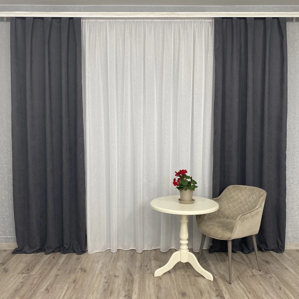 Готові штори однотонні Мікровелюр графіт