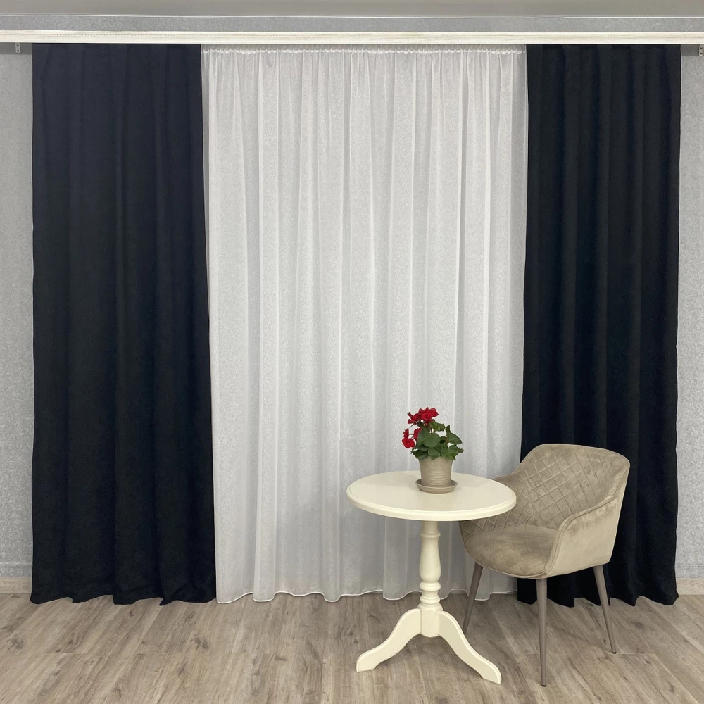 Готові штори однотонні Мікровелюр чорний