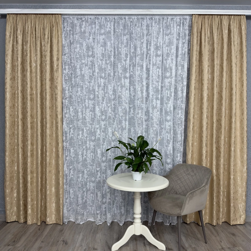 Готові штори Мішковина-мрамор золото