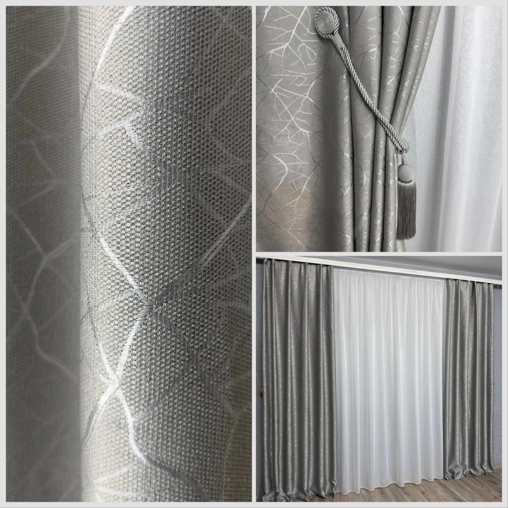 Готові штори Льон-блекаут М17 Бите скло сірий