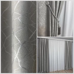 Готові штори Льон-блекаут М17 Бите скло сірий
