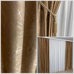 Готові штори Льон-блекаут М17 Бите скло карамель