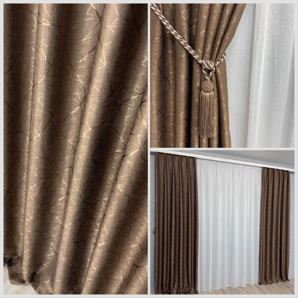 Готові штори Льон-блекаут М17 Бите скло коричневий