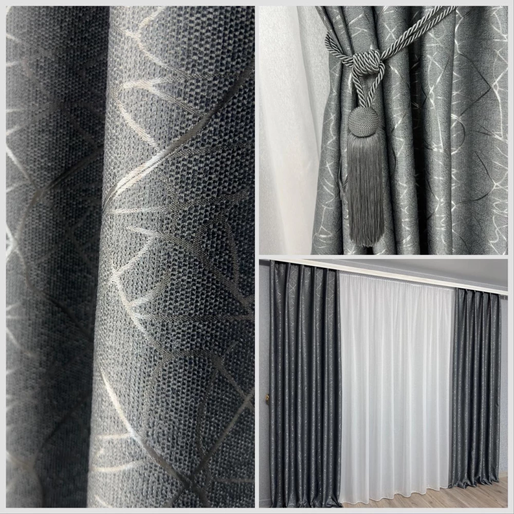 Готові штори Льон-блекаут М17 Бите скло графіт