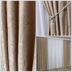 Готові штори Льон-блекаут М17 Бите скло капучіно