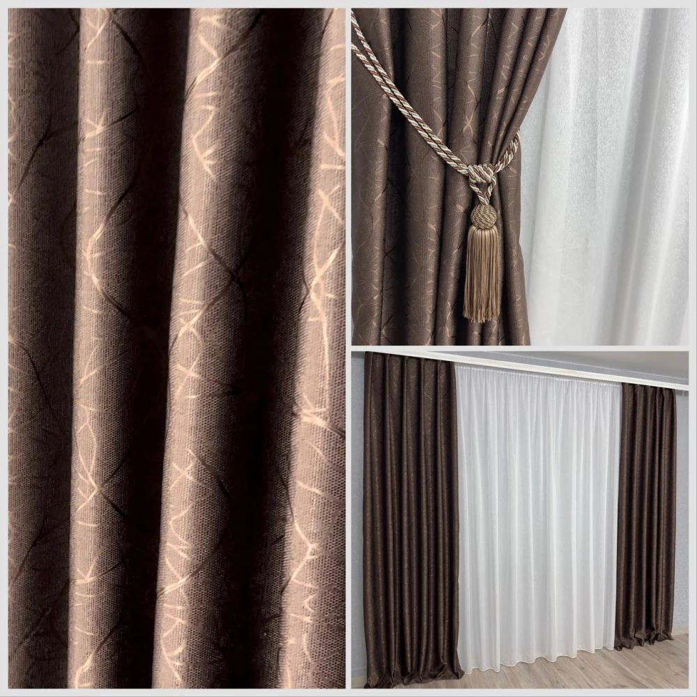 Готові штори Льон-блекаут М17 Бите скло шоколад