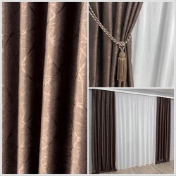 Готові штори Льон-блекаут М17 Бите скло шоколад