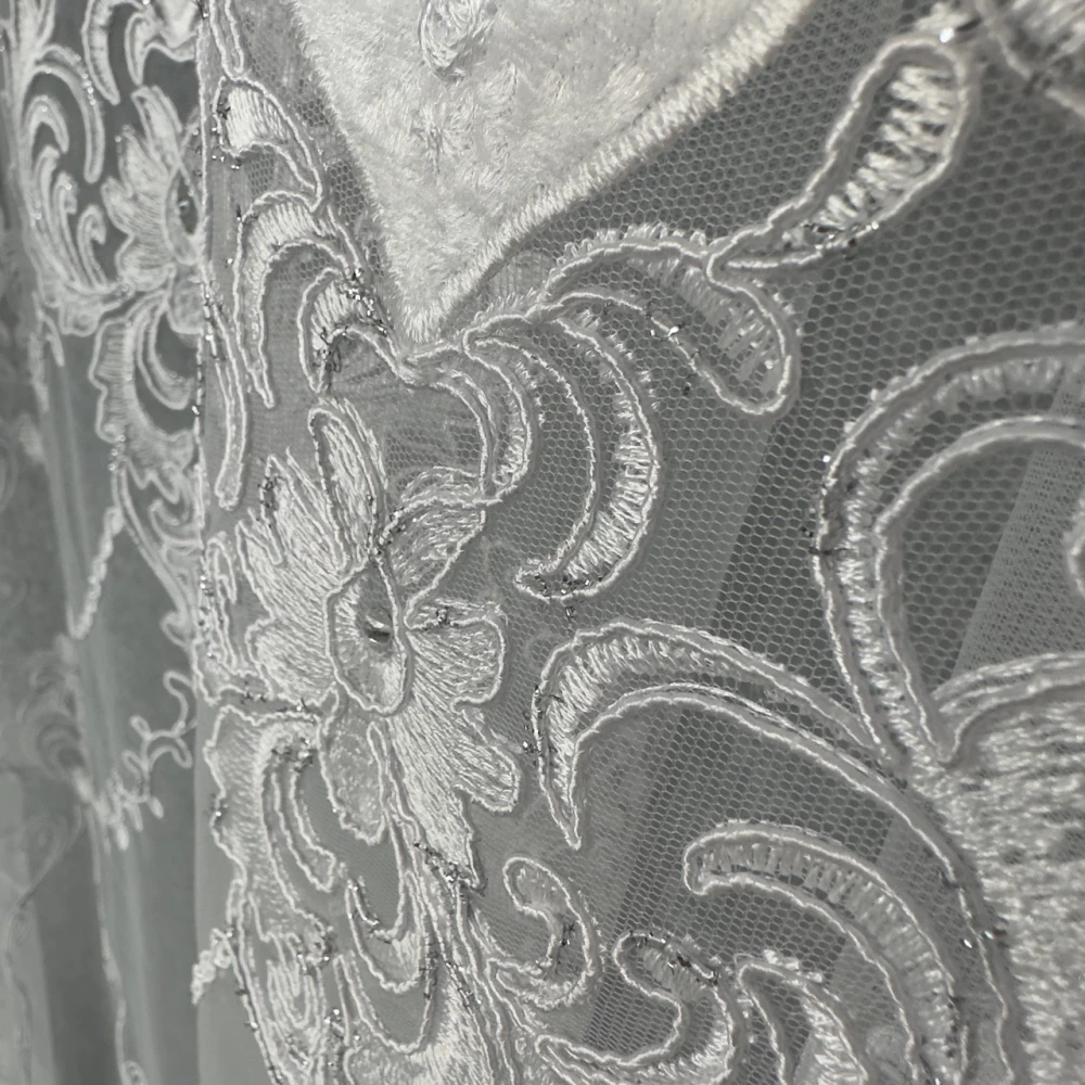 Тюль грек-сетка с камнями и кордовой вышивкой №34064 